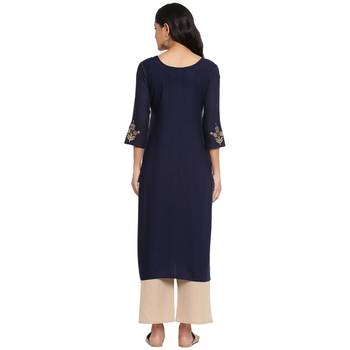 Dark-blue printed rayon ethnic-kurtis 2