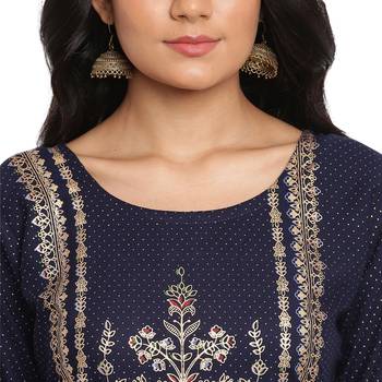 Dark-blue printed rayon ethnic-kurtis 3