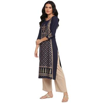 Dark-blue printed rayon ethnic-kurtis 4