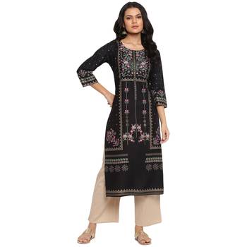 Black printed rayon ethnic-kurtis 1