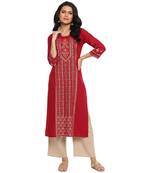 Red printed rayon ethnic-kurtis