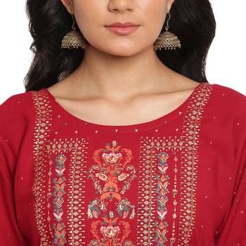Red printed rayon ethnic-kurtis 3