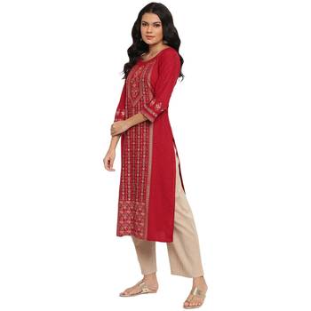 Red printed rayon ethnic-kurtis 4