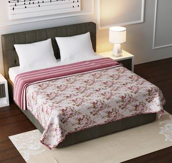 Jaipuri Double Bed Dohar Lightweight Reversible Dohar for Double Bed Blanket/Duvet/Quilt/AC Dohar Pink Flowers Print 1