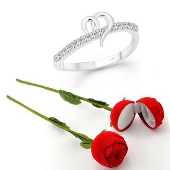 Vighnaharta Rhodium Plated alloy Ring with Scented Rose Ring Box for Women and Girls. 1