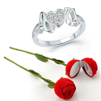 Vighnaharta Rhodium Plated alloy Ring with Scented Rose Ring Box for Women and Girls. 1