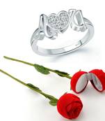 Vighnaharta Rhodium Plated alloy Ring with Scented Rose Ring Box for Women and Girls.