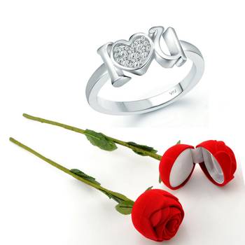 Vighnaharta Rhodium Plated alloy Ring with Scented Rose Ring Box for Women and Girls. 1