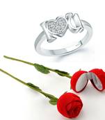 Vighnaharta Rhodium Plated alloy Ring with Scented Rose Ring Box for Women and Girls.