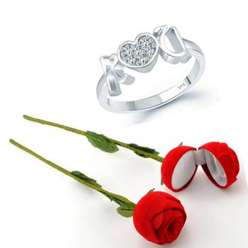 Vighnaharta Rhodium Plated alloy Ring with Scented Rose Ring Box for Women and Girls. 1