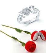 Vighnaharta Rhodium Plated alloy Ring with Scented Rose Ring Box for Women and Girls.