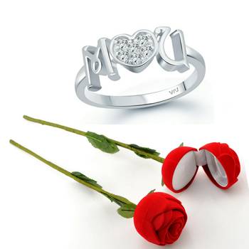 Vighnaharta Rhodium Plated alloy Ring with Scented Rose Ring Box for Women and Girls. 1