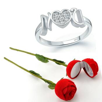 Vighnaharta Rhodium Plated alloy Ring with Scented Rose Ring Box for Women and Girls. 1