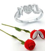 Vighnaharta Rhodium Plated alloy Ring with Scented Rose Ring Box for Women and Girls.