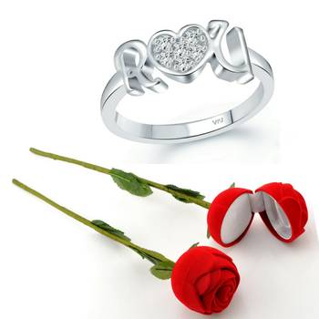 Vighnaharta Rhodium Plated alloy Ring with Scented Rose Ring Box for Women and Girls. 1