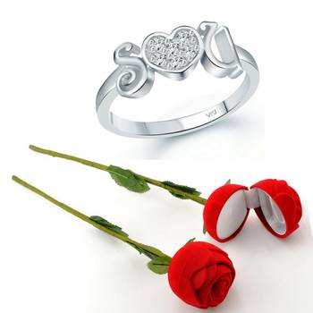Vighnaharta Rhodium Plated alloy Ring with Scented Rose Ring Box for Women and Girls. 1