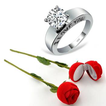 Vighnaharta Rhodium Plated alloy Ring with Scented Rose Ring Box for Women and Girls. 1