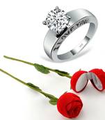 Vighnaharta Rhodium Plated alloy Ring with Scented Rose Ring Box for Women and Girls.