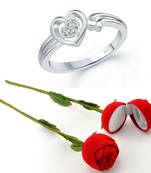Vighnaharta Rhodium Plated alloy Ring with Scented Rose Ring Box for Women and Girls.