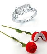 Vighnaharta Rhodium Plated alloy Ring with Scented Rose Ring Box for Women and Girls.