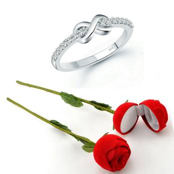 Vighnaharta Rhodium Plated alloy Ring with Scented Rose Ring Box for Women and Girls. 1
