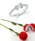 Vighnaharta Rhodium Plated alloy Ring with Scented Rose Ring Box for Women and Girls.