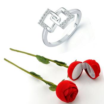 Vighnaharta Rhodium Plated alloy Ring with Scented Rose Ring Box for Women and Girls. 1
