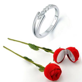 Vighnaharta Rhodium Plated alloy Ring with Scented Rose Ring Box for Women and Girls. 1