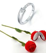 Vighnaharta Rhodium Plated alloy Ring with Scented Rose Ring Box for Women and Girls.