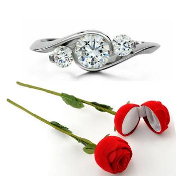 Vighnaharta Rhodium Plated alloy Ring with Scented Rose Ring Box for Women and Girls. 1