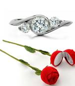 Vighnaharta Rhodium Plated alloy Ring with Scented Rose Ring Box for Women and Girls.