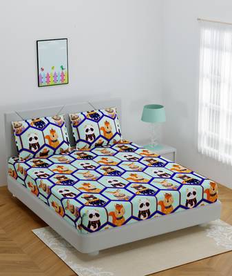 Supersoft Fitted Elastic Double Bed Kids Bedsheet Animal Cartoon Print With 2 Pillow Cover (Color-Green : Size-72"X 78") 1