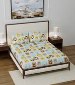 Supersoft Fitted Elastic Double Bed Kids Bedsheet Cat Heads Print With 2 Pillow Cover (Color-White : Size-72" X 78")