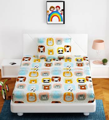 Fitted Single Elastic Bedsheet Pure Glace Cotton Animal With 1 Pillow Cover (Color : Multicolor, Size : 36 X 78 Inch) 1