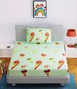 Fitted Single Elastic Bedsheet Glace Cotton Beautiful Ice cream With 1 Pillow Cover(Color:Pista Green,Size:36 X 78 Inch)