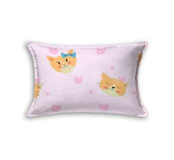 Fitted Single Elastic Bedsheet Pure Glace Cotton Funny Cat Face With 1 Pillow Cover (Color:Baby Pink, Size:36 X 78 Inch) 3