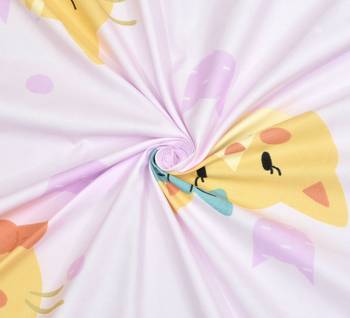 Fitted Single Elastic Bedsheet Pure Glace Cotton Funny Cat Face With 1 Pillow Cover (Color:Baby Pink, Size:36 X 78 Inch) 4