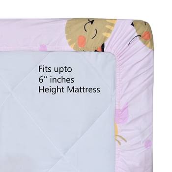 Fitted Single Elastic Bedsheet Pure Glace Cotton Funny Cat Face With 1 Pillow Cover (Color:Baby Pink, Size:36 X 78 Inch) 5