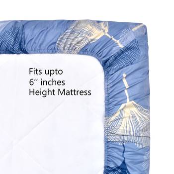 Fitted Single Elastic Bedsheet Pure Glace Cotton Leaf Print With 1 Pillow Cover (Color : Blue,  Size : 36 X 78 Inch) 5