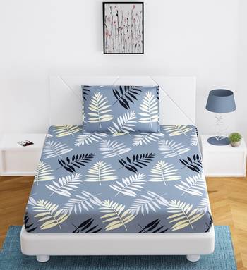 Fitted Single Elastic Bedsheet Pure Glace Cotton Leaf Print With 1 Pillow Cover (Color : Grey Size, : 36 X 78 Inch) 1