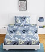 Fitted Single Elastic Bedsheet Pure Glace Cotton Leaf Print With 1 Pillow Cover (Color : Grey Size, : 36 X 78 Inch)