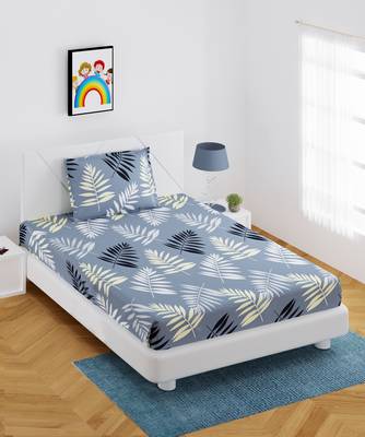Fitted Single Elastic Bedsheet Pure Glace Cotton Leaf Print With 1 Pillow Cover (Color : Grey Size, : 36 X 78 Inch) 2