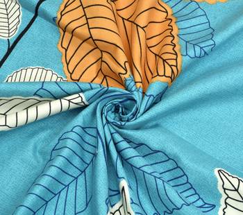 Fitted Single Elastic Bedsheet Pure Glace Cotton Leaf Print With 1 Pillow Cover (Color:Multicolor, Size:36 X 78 Inch) 3