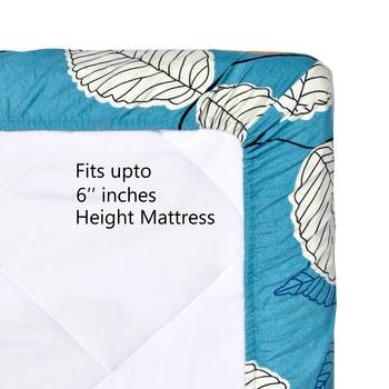 Fitted Single Elastic Bedsheet Pure Glace Cotton Leaf Print With 1 Pillow Cover (Color:Multicolor, Size:36 X 78 Inch) 5