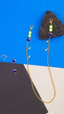 Mask Chain - Butterfly Evil Eyes Charms & Green Beads 2