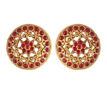 Maroon kundan Yellow Gold Alloy Earrings 1