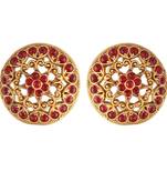 Maroon kundan Yellow Gold Alloy Earrings