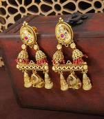 Maroon kundan Yellow Gold Alloy Earrings