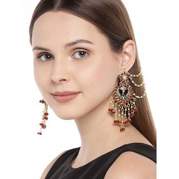 Maroon kundan Yellow Gold Alloy Earrings 1