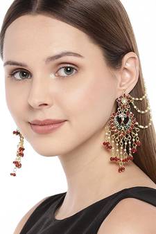 Maroon kundan Yellow Gold Alloy Earrings